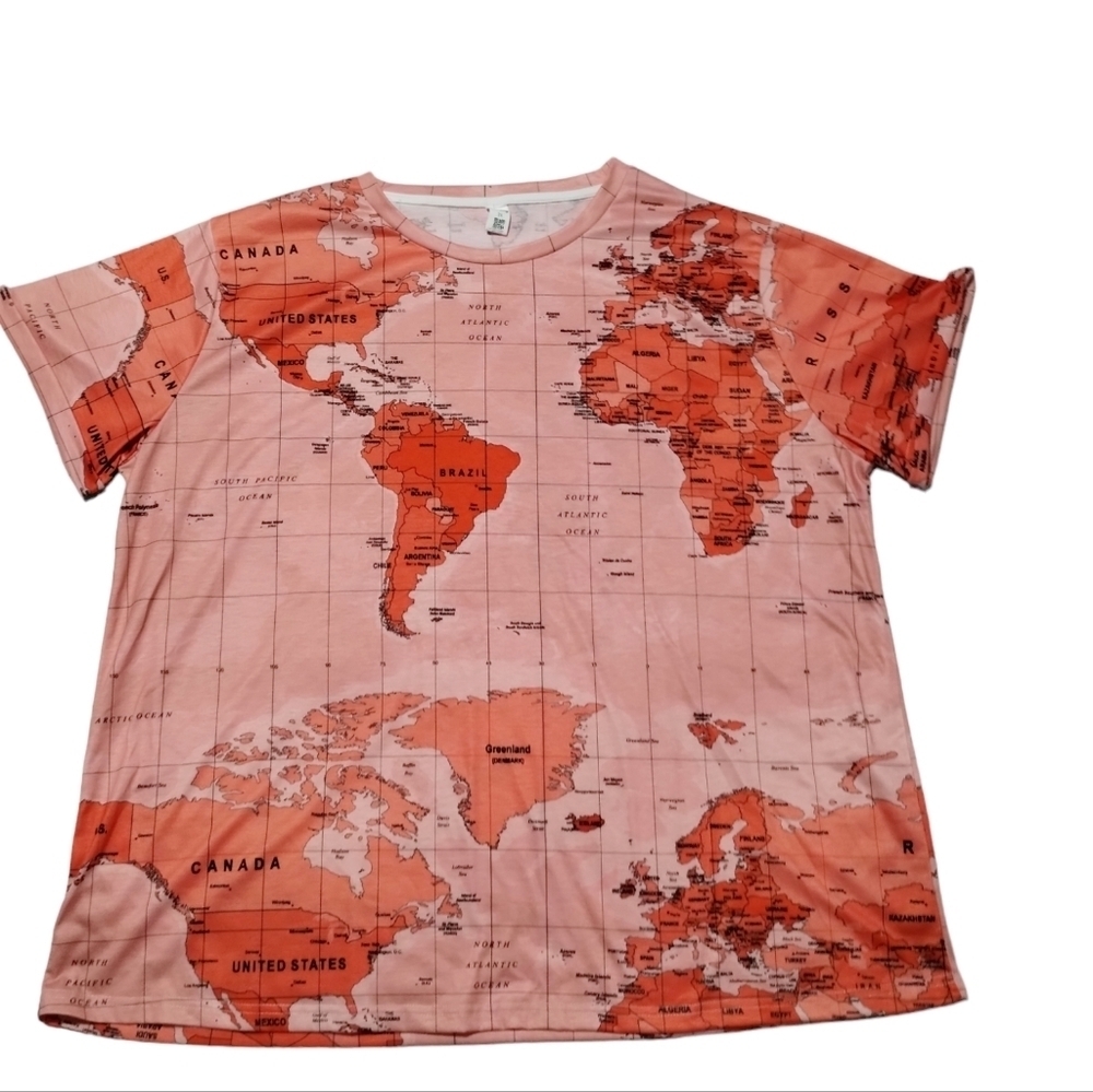 PIXIE LADY T Novelty Graphic Blouse Pixie Lady Women's World Map T-shirt Size XL